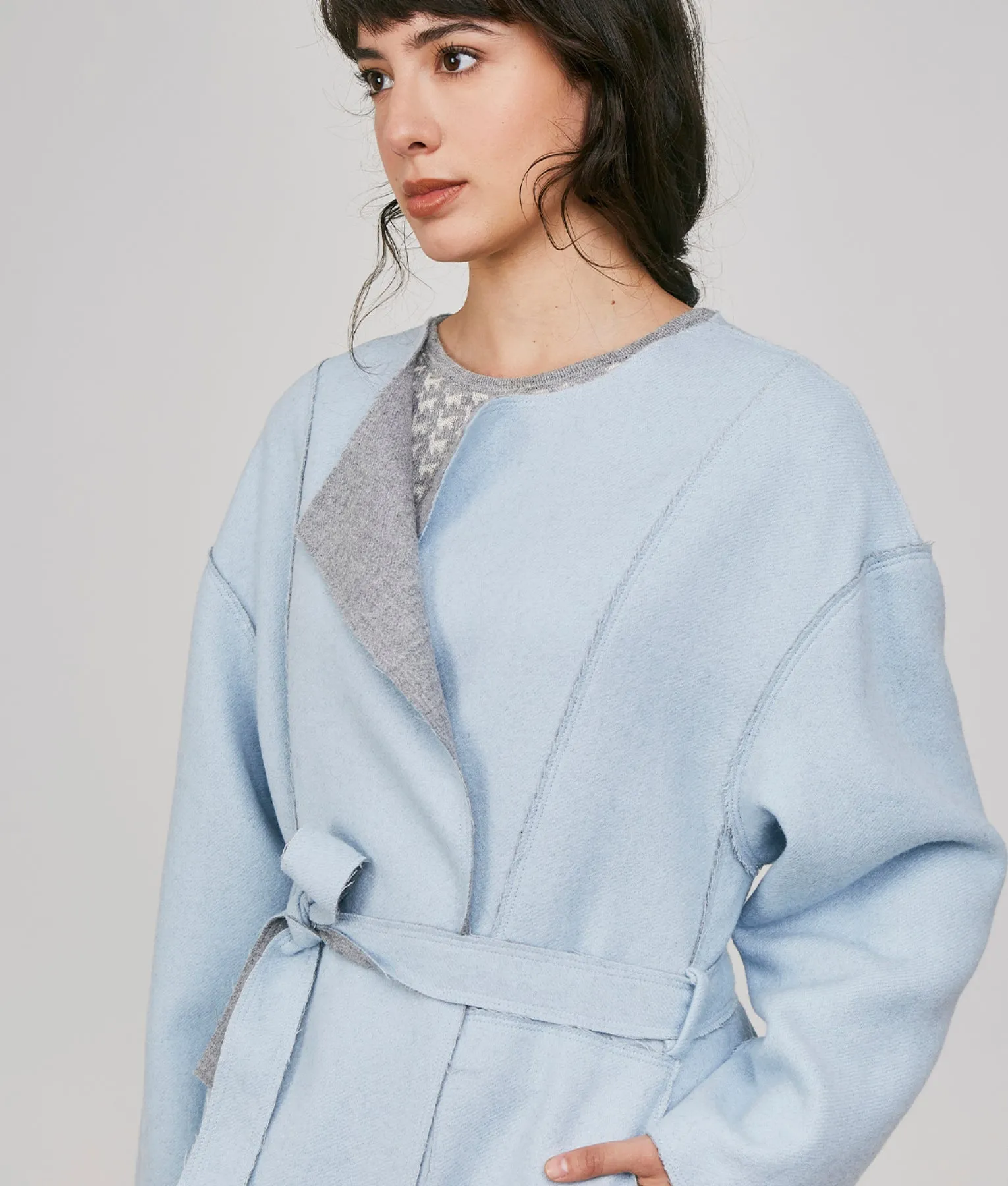 Belted Eased Reversible Coat - frayed edges