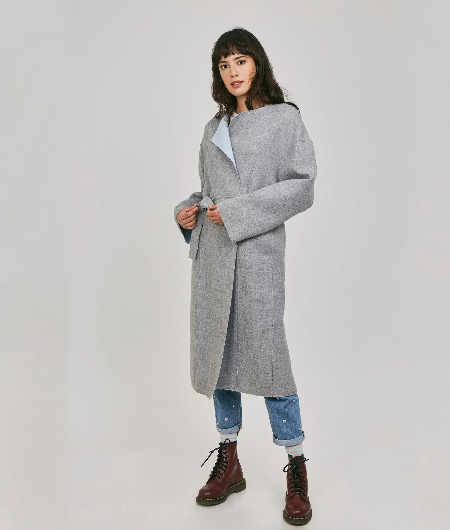 Belted Eased Reversible Coat - frayed edges