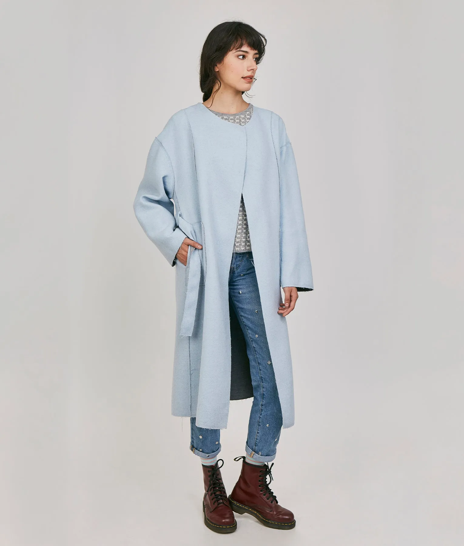 Belted Eased Reversible Coat - frayed edges