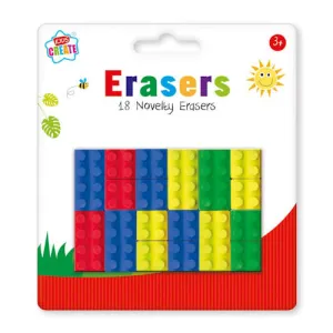 Brick Erasers - 18 Pack Fun Novelty Stationery School Party Favours Brick-Themed Rubbers