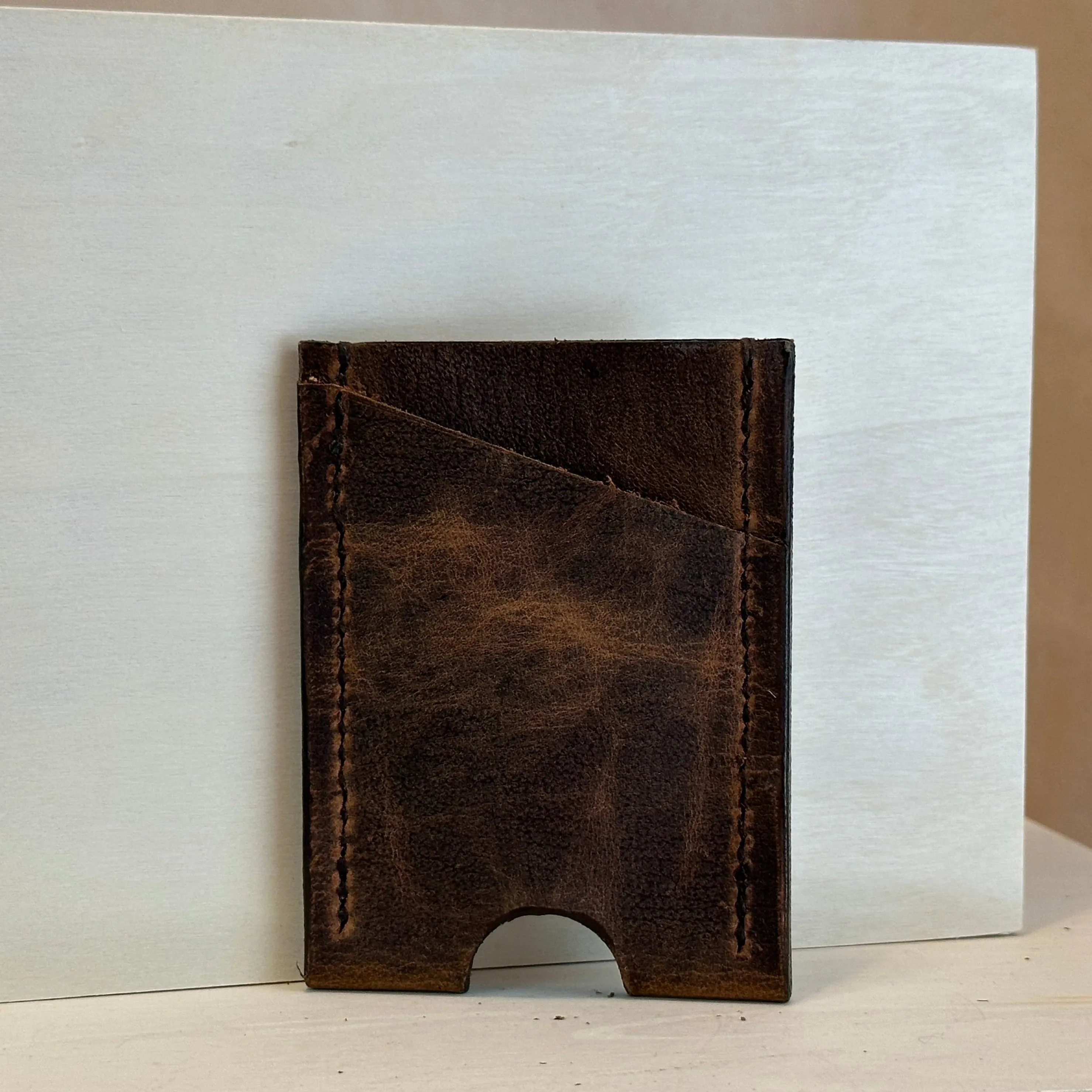 Brown Pull Up Vertical Leather Card Wallet