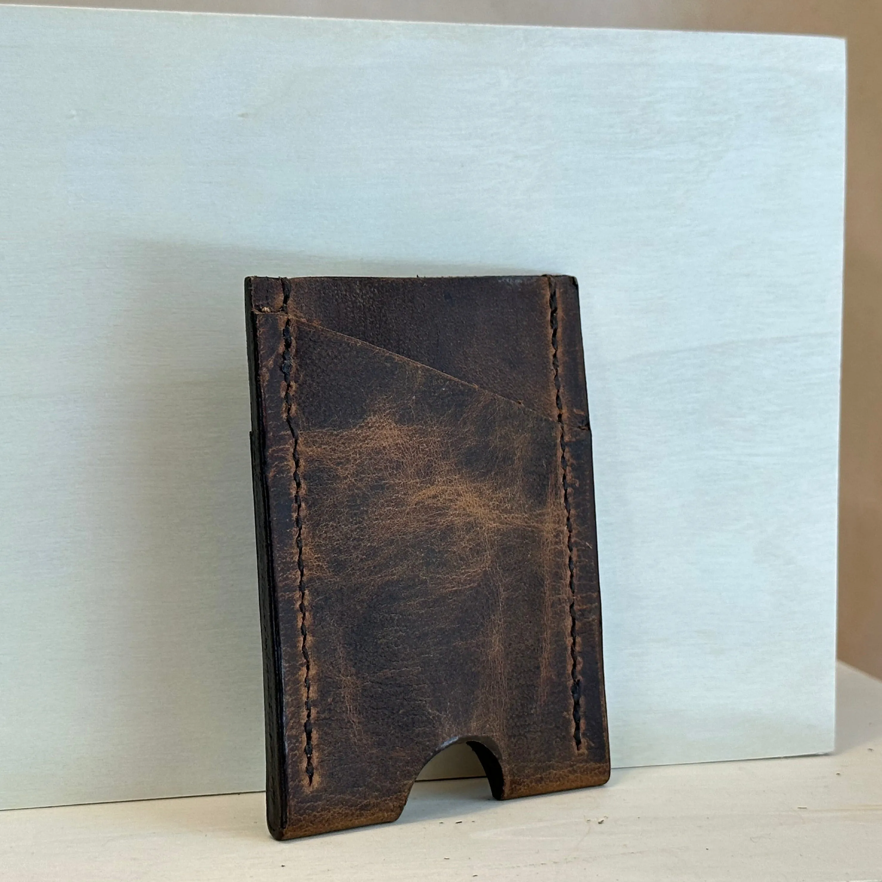 Brown Pull Up Vertical Leather Card Wallet