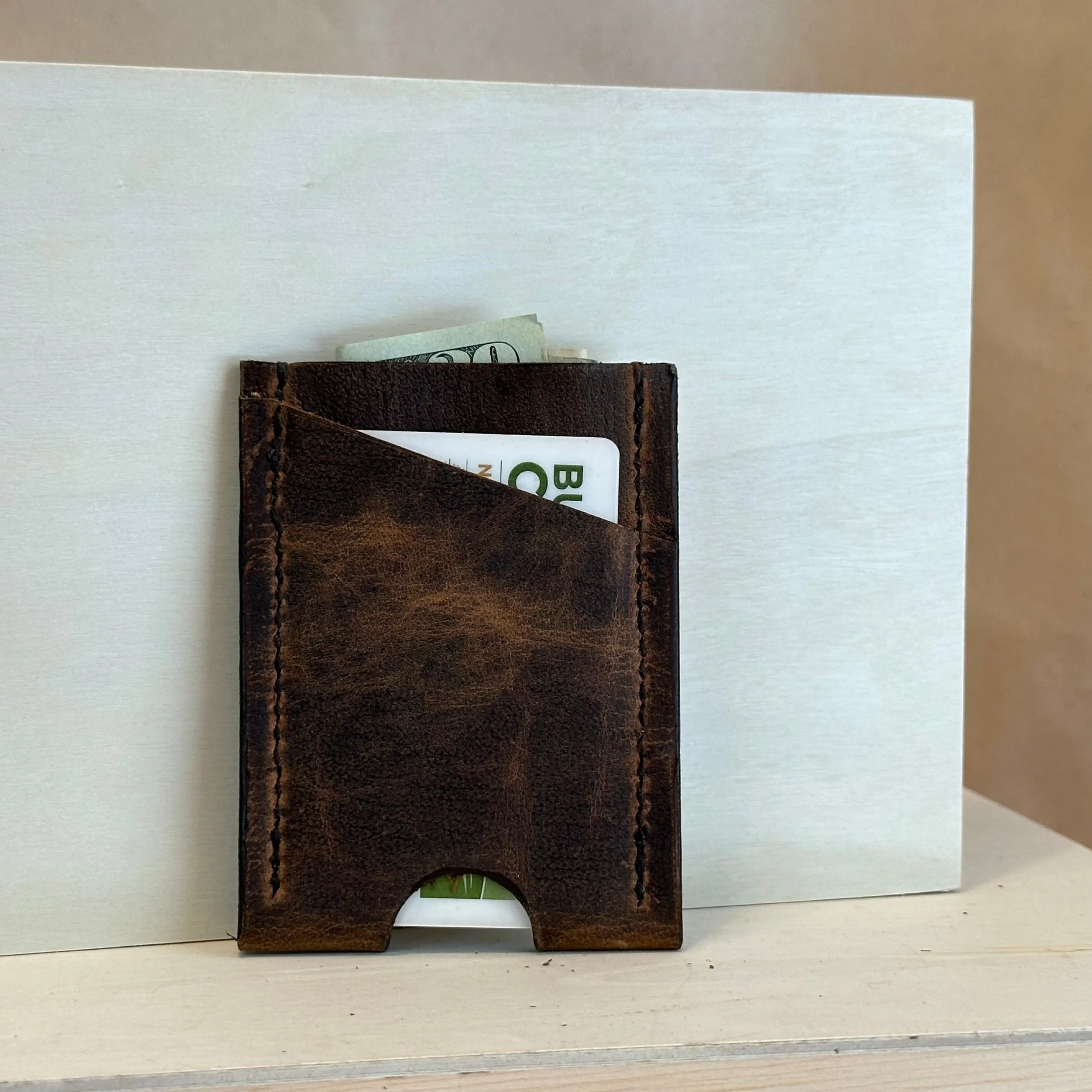 Brown Pull Up Vertical Leather Card Wallet