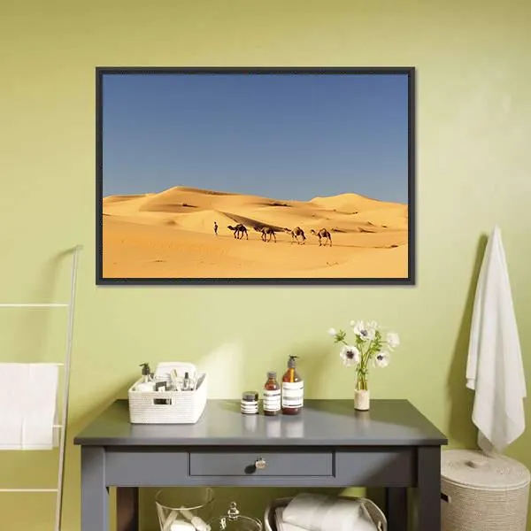 Camels In Desert Canvas Wall Art