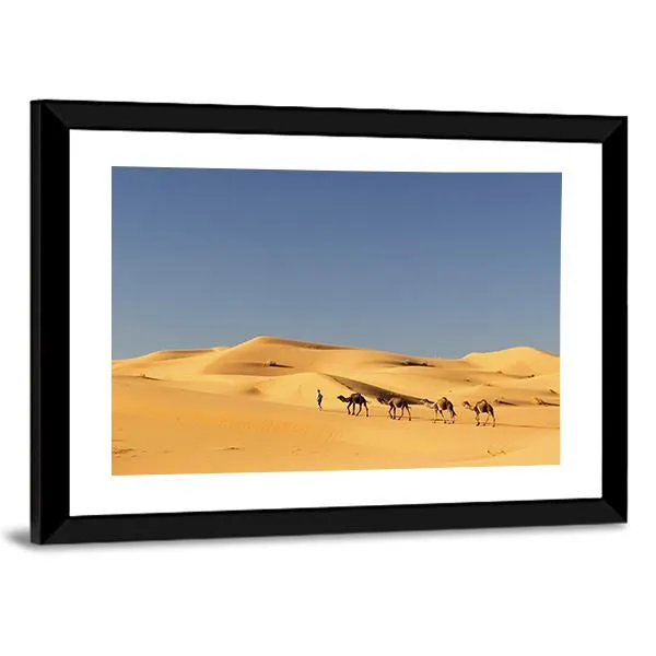 Camels In Desert Canvas Wall Art