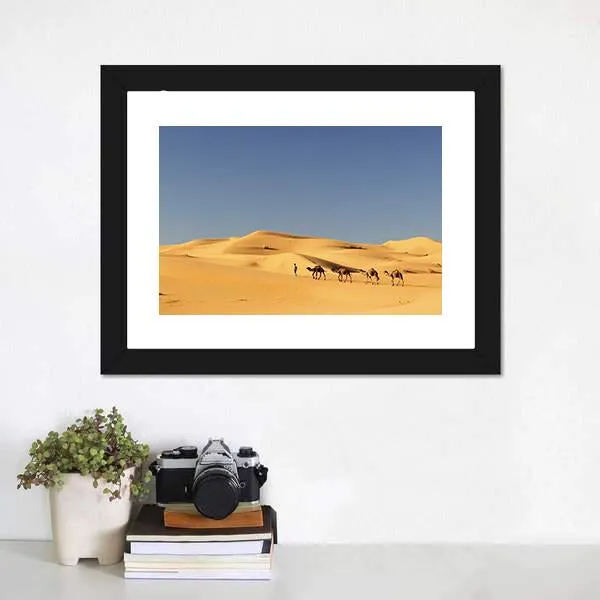 Camels In Desert Canvas Wall Art