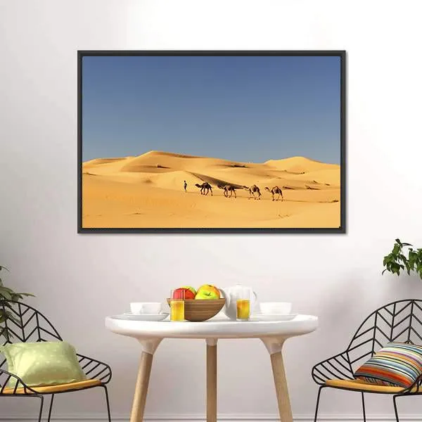 Camels In Desert Canvas Wall Art