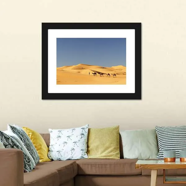 Camels In Desert Canvas Wall Art