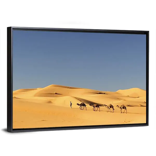 Camels In Desert Canvas Wall Art