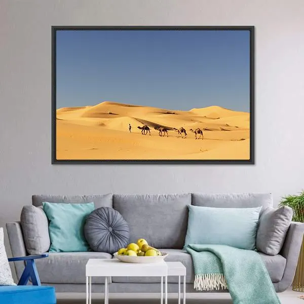 Camels In Desert Canvas Wall Art