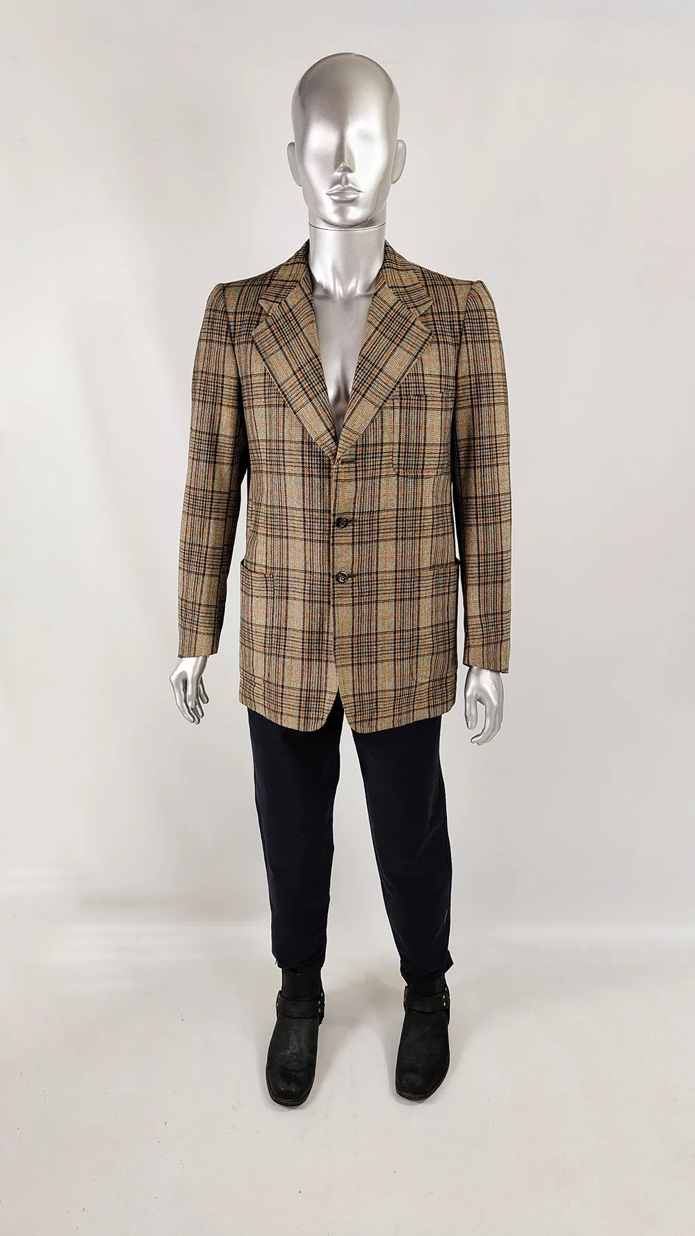 Carlton Club Vintage 70s Mens Checked Blazer Jacket, 1970s