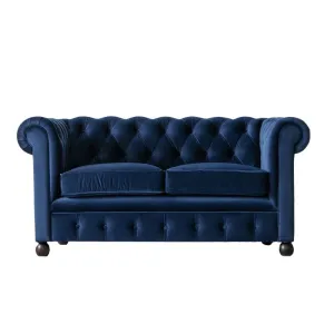 Cassava Solid Wood 2 Seater Fabric Chesterfield Sofa for Living Room - Blue