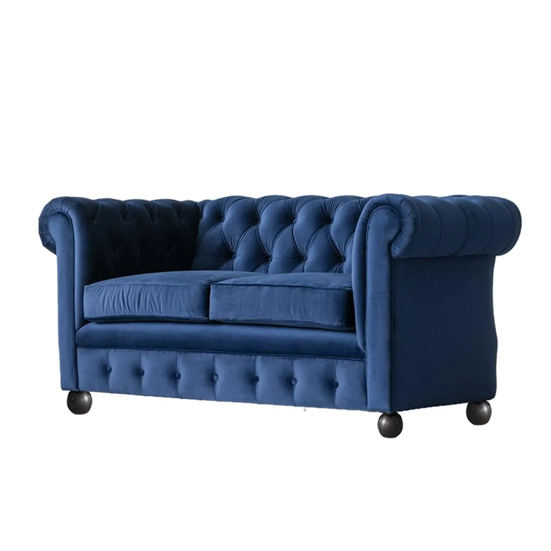 Cassava Solid Wood 2 Seater Fabric Chesterfield Sofa for Living Room - Blue