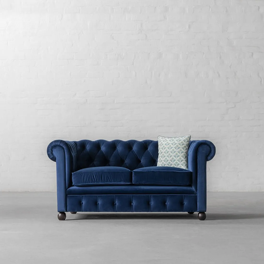 Cassava Solid Wood 2 Seater Fabric Chesterfield Sofa for Living Room - Blue