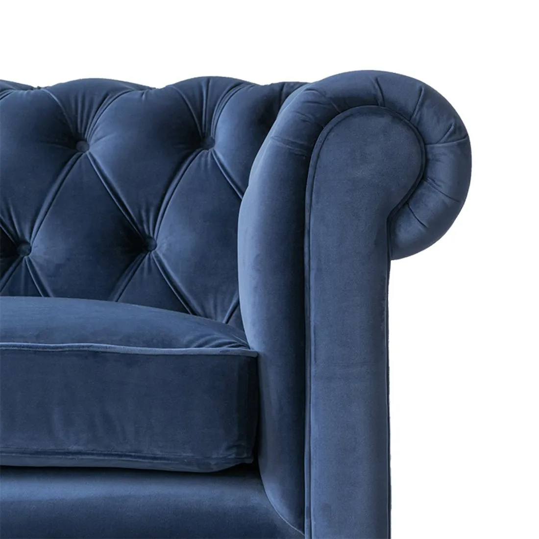 Cassava Solid Wood 2 Seater Fabric Chesterfield Sofa for Living Room - Blue