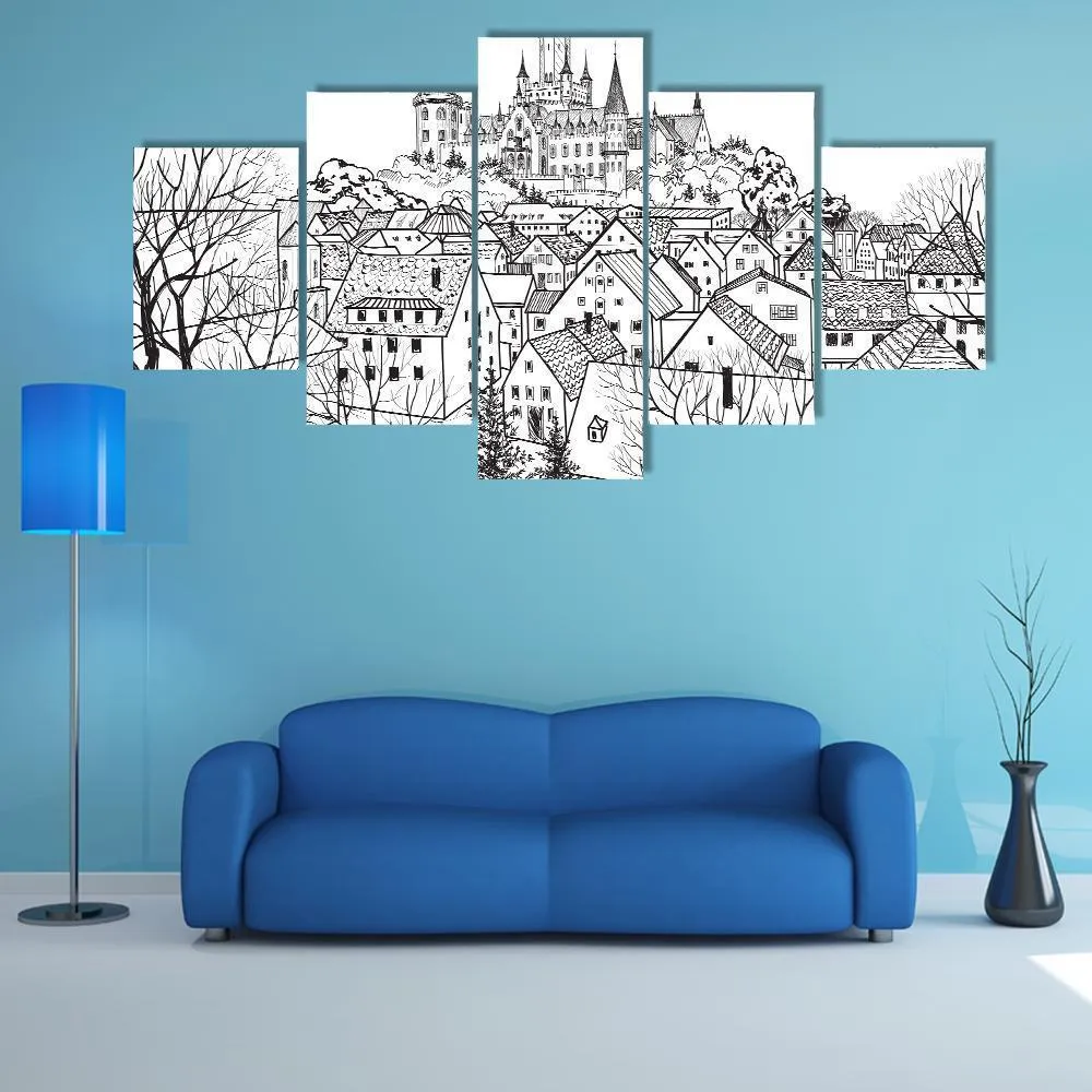 Castle & City Sketch Canvas Wall Art