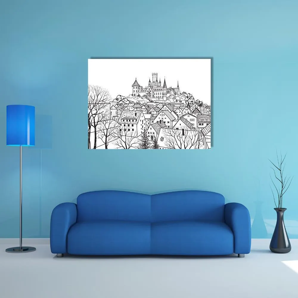 Castle & City Sketch Canvas Wall Art