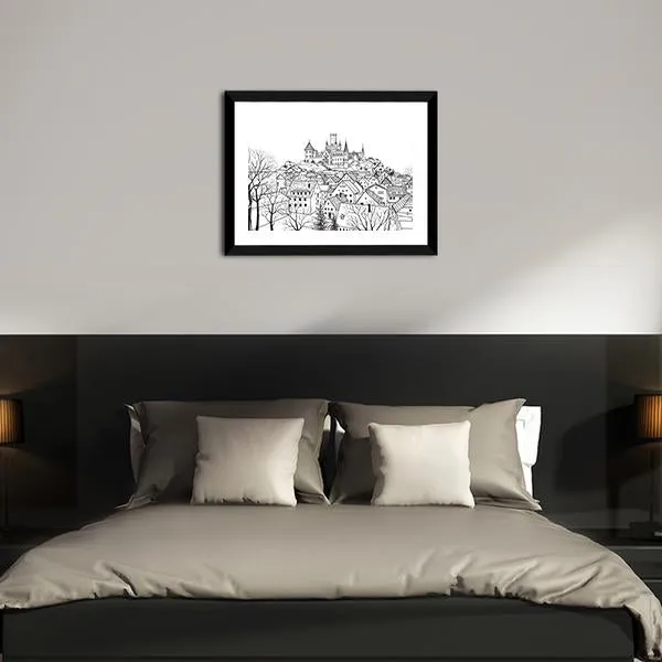 Castle & City Sketch Canvas Wall Art