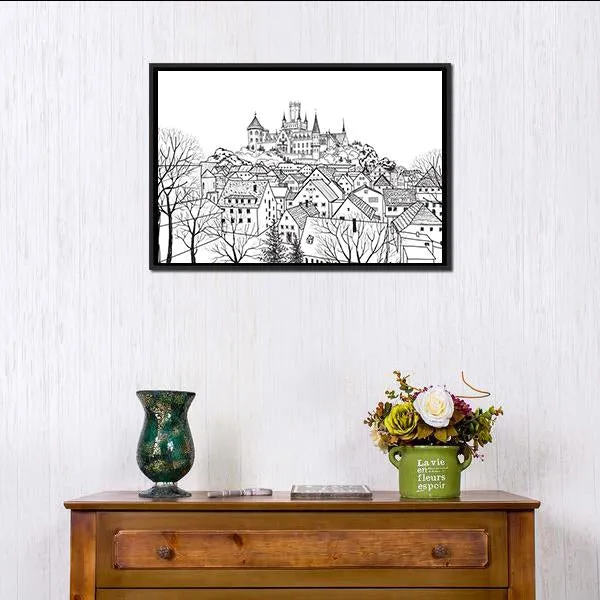 Castle & City Sketch Canvas Wall Art