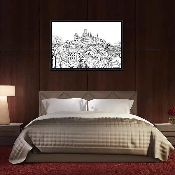 Castle & City Sketch Canvas Wall Art