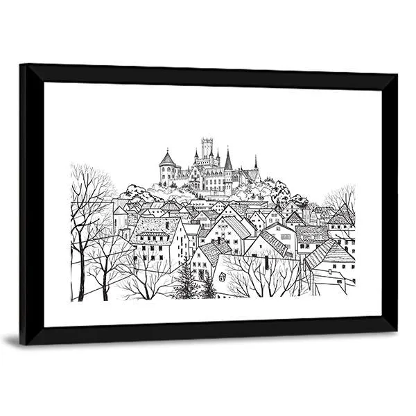 Castle & City Sketch Canvas Wall Art