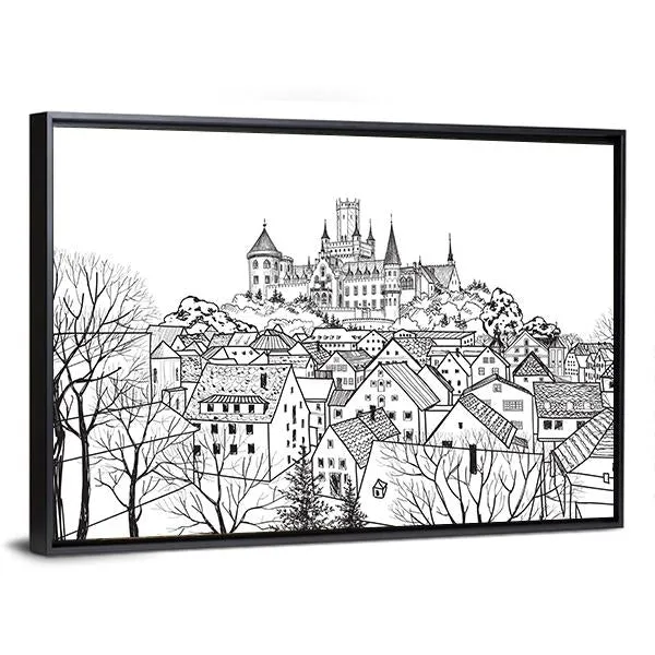 Castle & City Sketch Canvas Wall Art