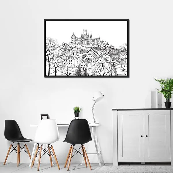 Castle & City Sketch Canvas Wall Art