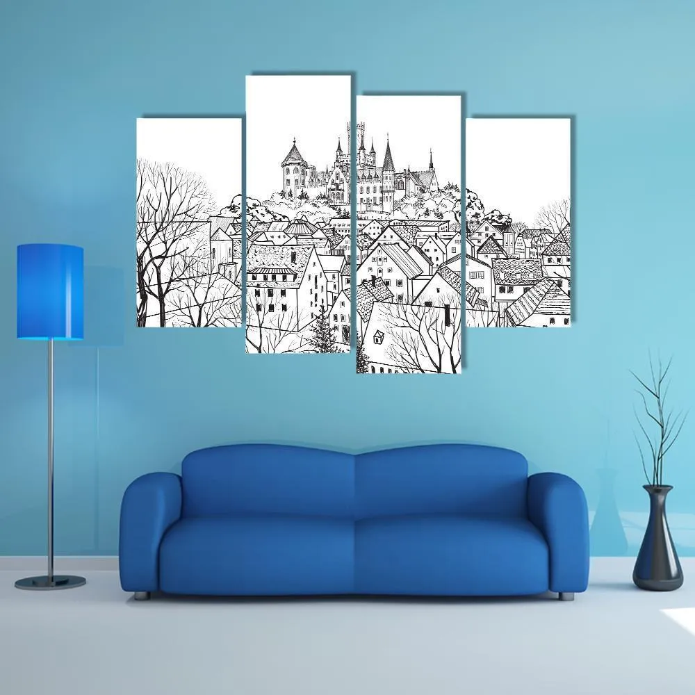 Castle & City Sketch Canvas Wall Art