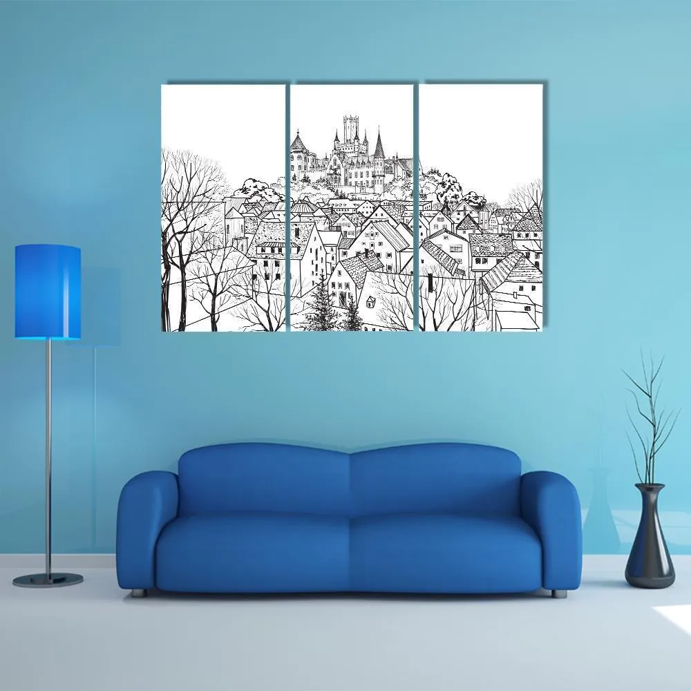 Castle & City Sketch Canvas Wall Art