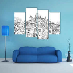 Castle & City Sketch Canvas Wall Art