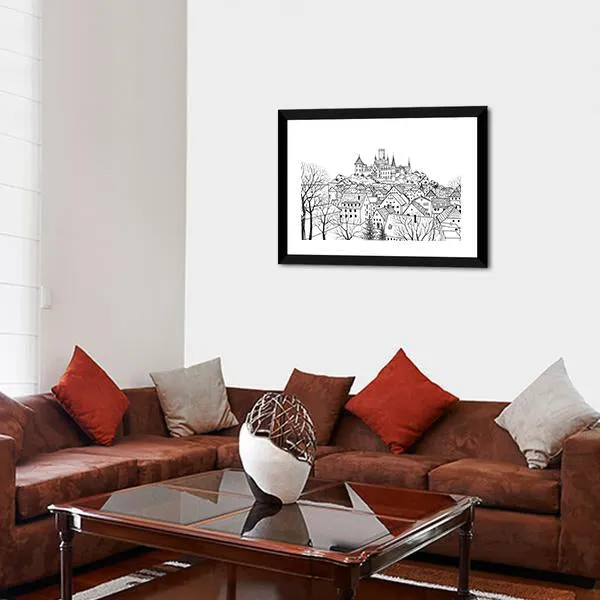 Castle & City Sketch Canvas Wall Art