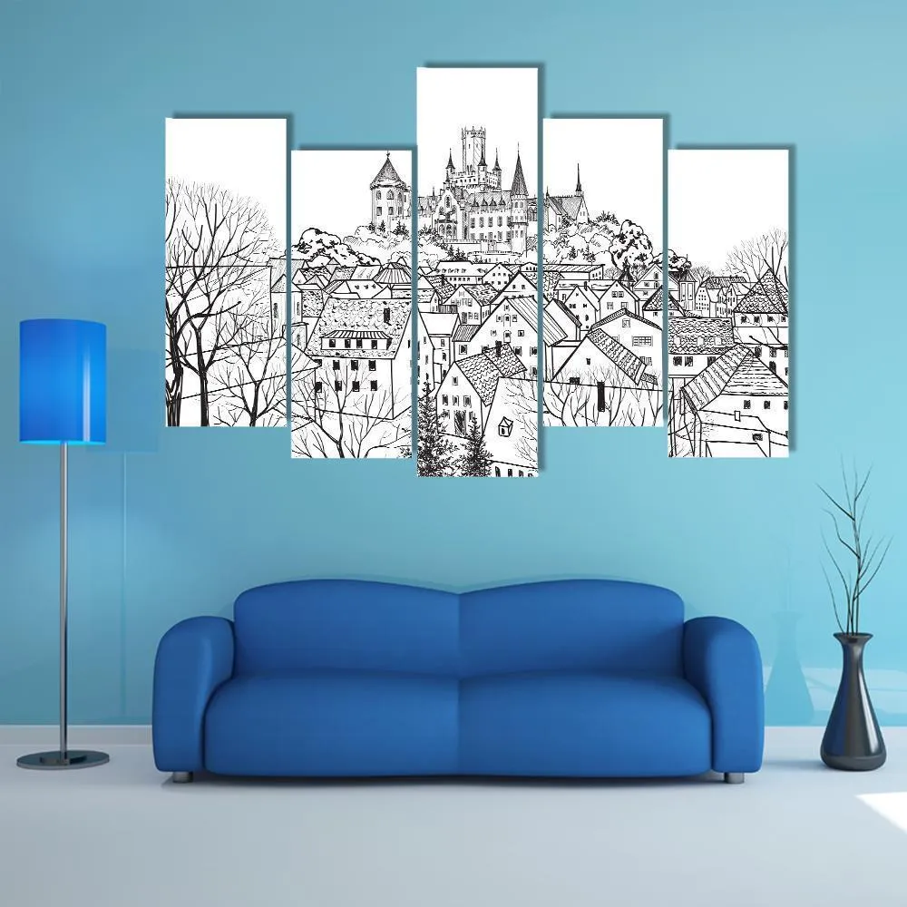 Castle & City Sketch Canvas Wall Art