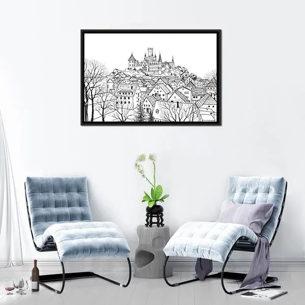 Castle & City Sketch Canvas Wall Art