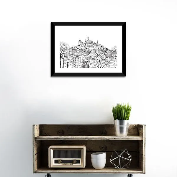 Castle & City Sketch Canvas Wall Art