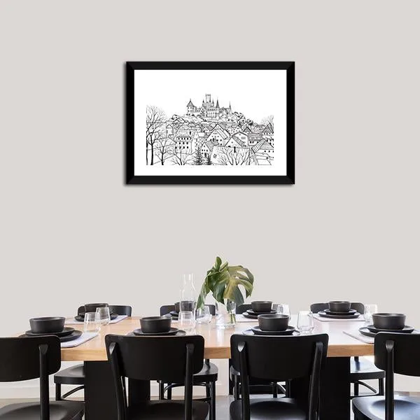 Castle & City Sketch Canvas Wall Art