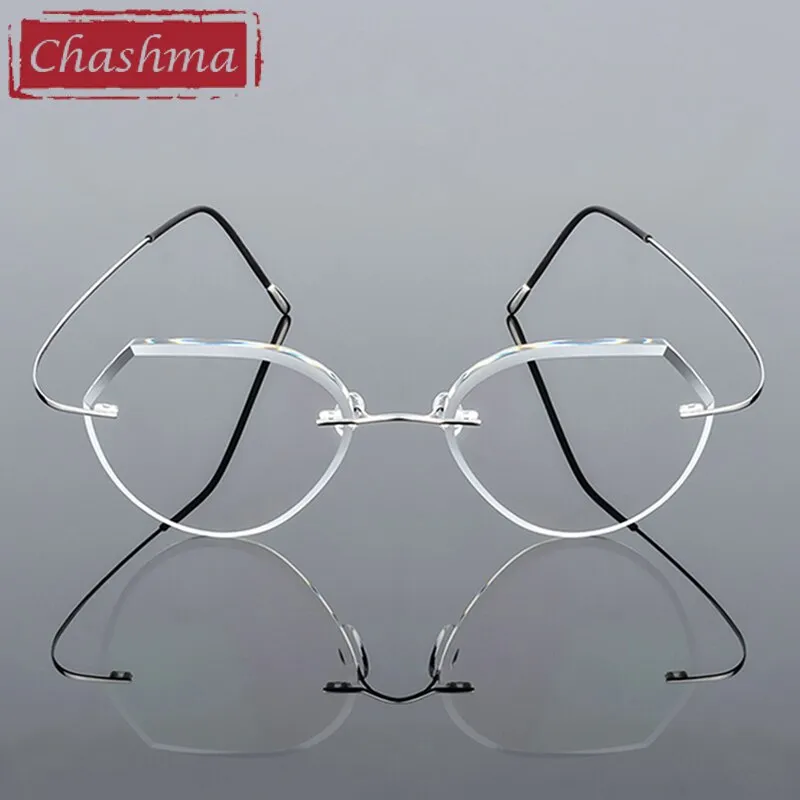 Chashma Ottica Unisex Rimless Polygonal Round Titanium Eyeglasses Tint Lenses 8018