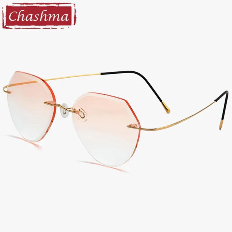 Chashma Ottica Unisex Rimless Polygonal Round Titanium Eyeglasses Tint Lenses 8018