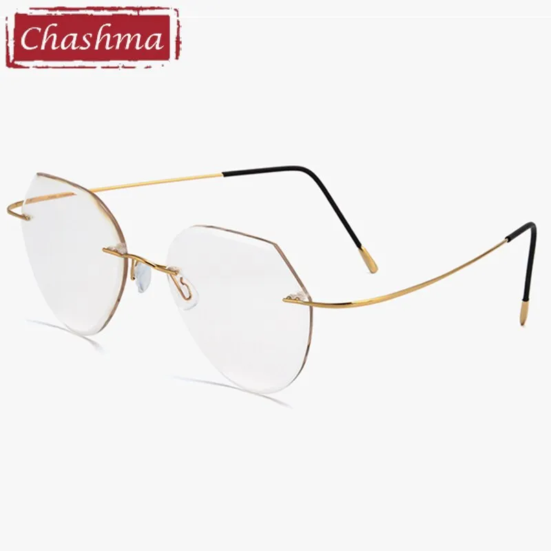 Chashma Ottica Unisex Rimless Polygonal Round Titanium Eyeglasses Tint Lenses 8018