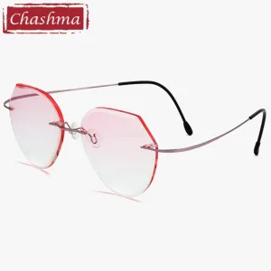 Chashma Ottica Unisex Rimless Polygonal Round Titanium Eyeglasses Tint Lenses 8018