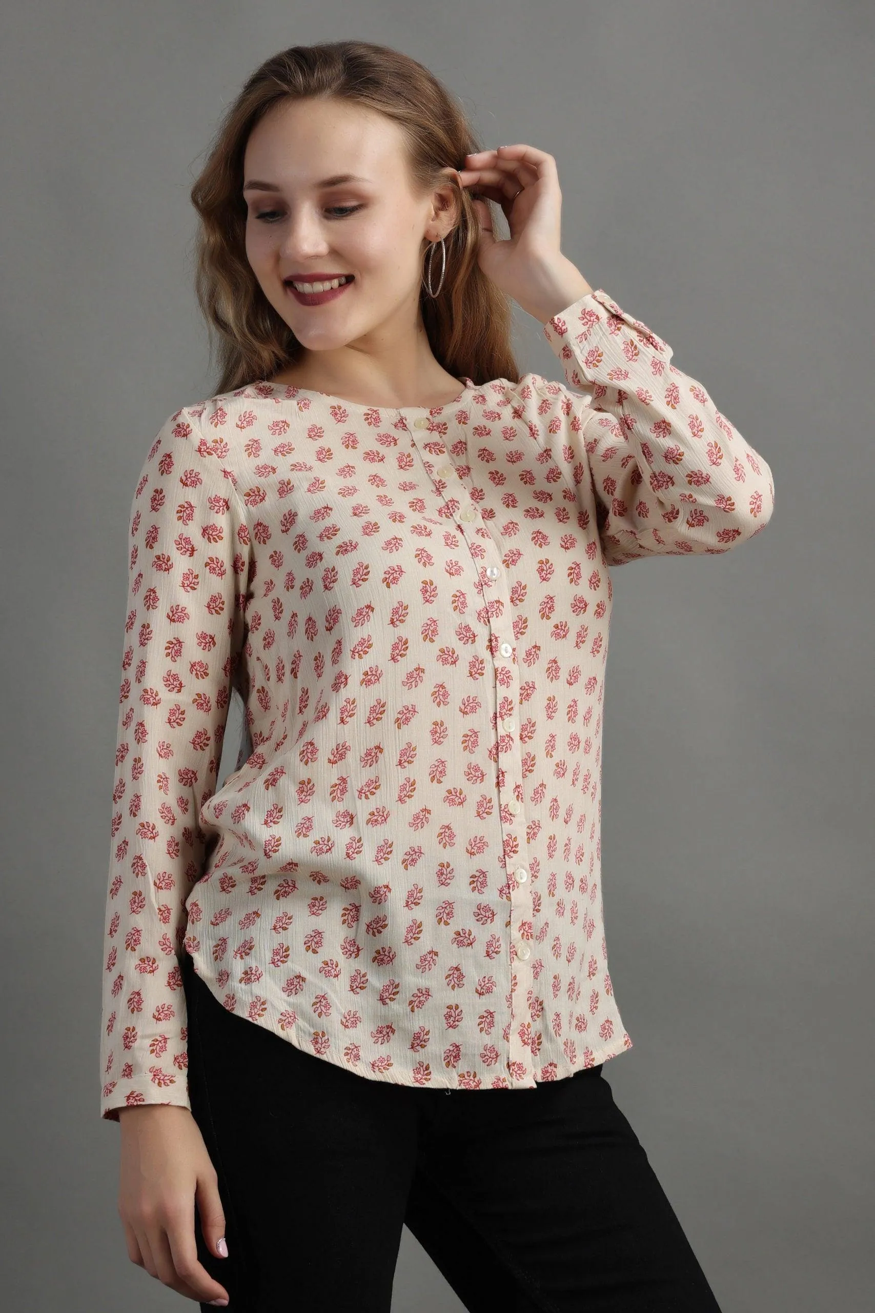 Cream Floral Printed Top