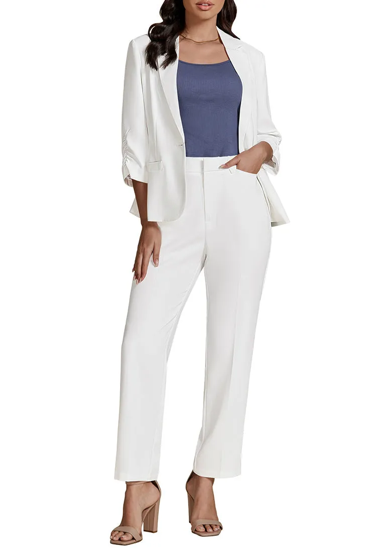 Cream White Two piece set of women's 3/4 sleeve business coat and pants suit