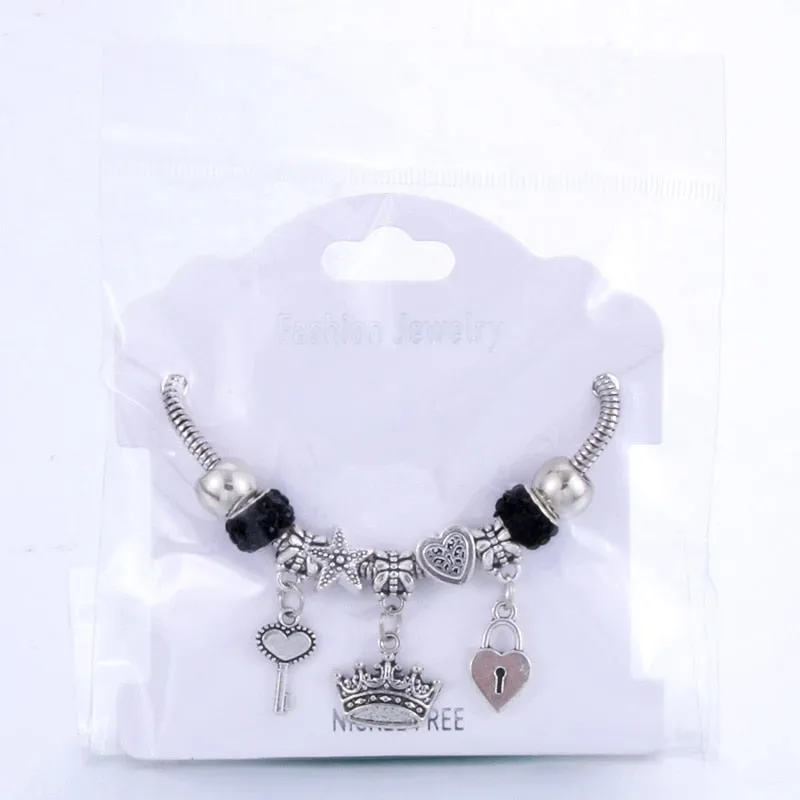 Crown key lock Shape Charm Bracelets