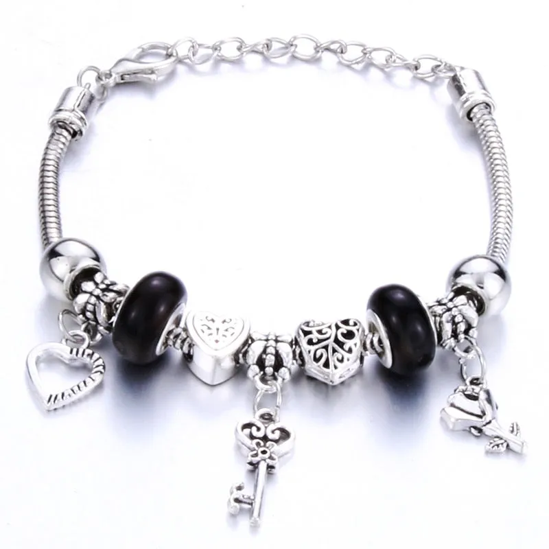 Crown key lock Shape Charm Bracelets