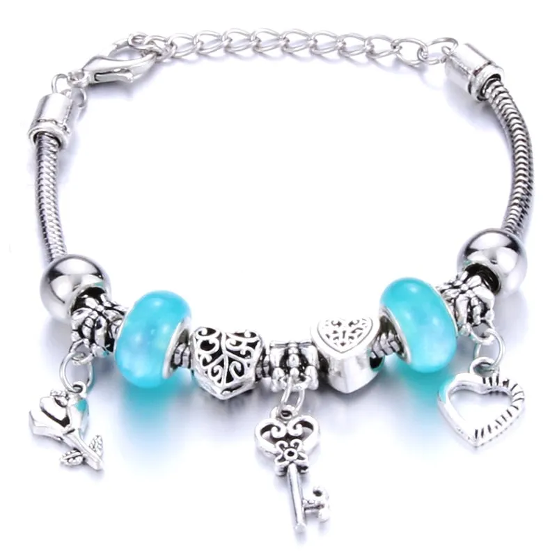 Crown key lock Shape Charm Bracelets