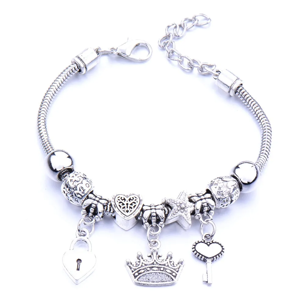 Crown key lock Shape Charm Bracelets