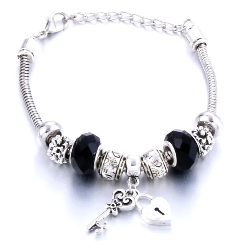 Crown key lock Shape Charm Bracelets