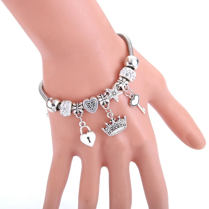 Crown key lock Shape Charm Bracelets