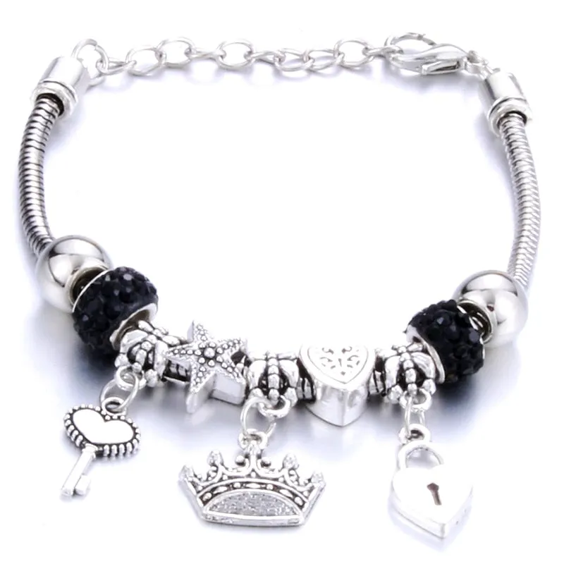 Crown key lock Shape Charm Bracelets