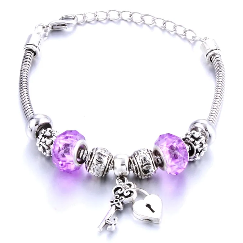 Crown key lock Shape Charm Bracelets