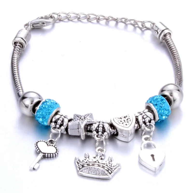 Crown key lock Shape Charm Bracelets